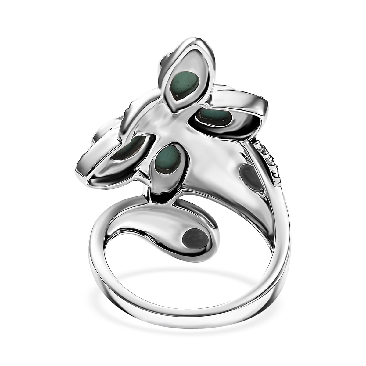 Indian Artisan Crafted Premium Sierra Nevada Turquoise 1.40 ctw Sunflower Butterfly Ring in Sterling Silver (Size 8.0) image number 4