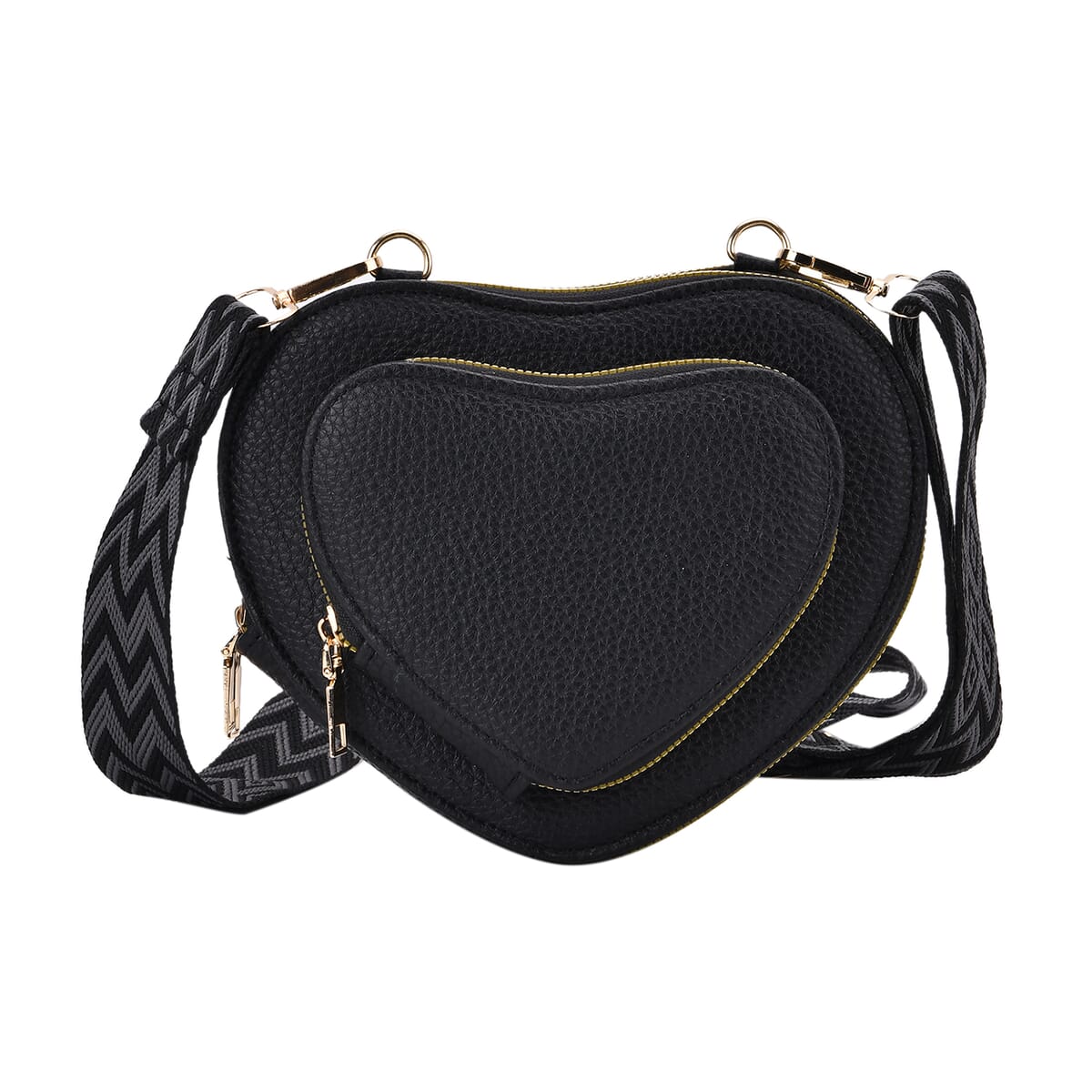Black Heart Shape Faux Leather Crossbody Bag with Adjustable Shoulder Strap image number 0