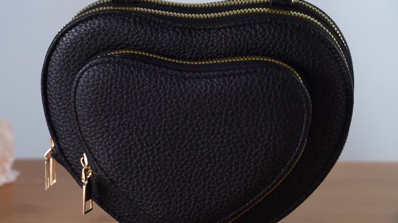Black Heart Shape Faux Leather Crossbody Bag (7.87"x1.97"x4.72") with Adjustable Shoulder Strap