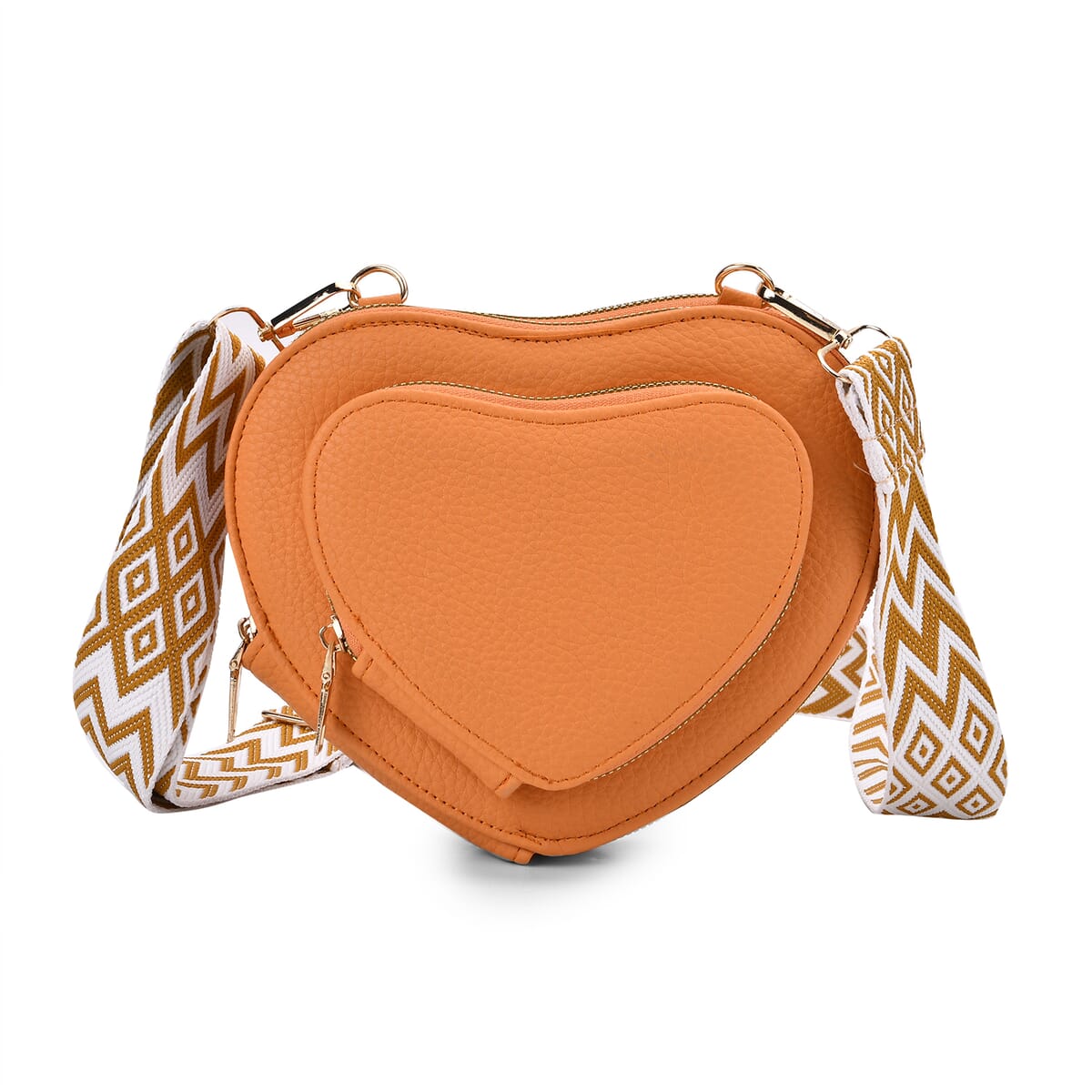 Orange Heart Shape Faux Leather Crossbody Bag with Adjustable Shoulder Strap image number 0