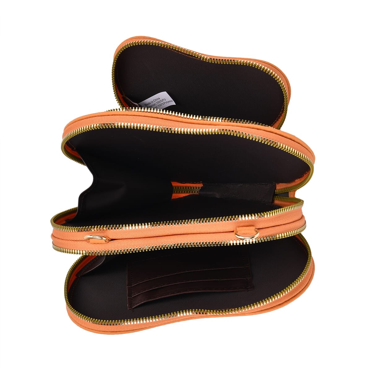Orange Heart Shape Faux Leather Crossbody Bag with Adjustable Shoulder Strap image number 4