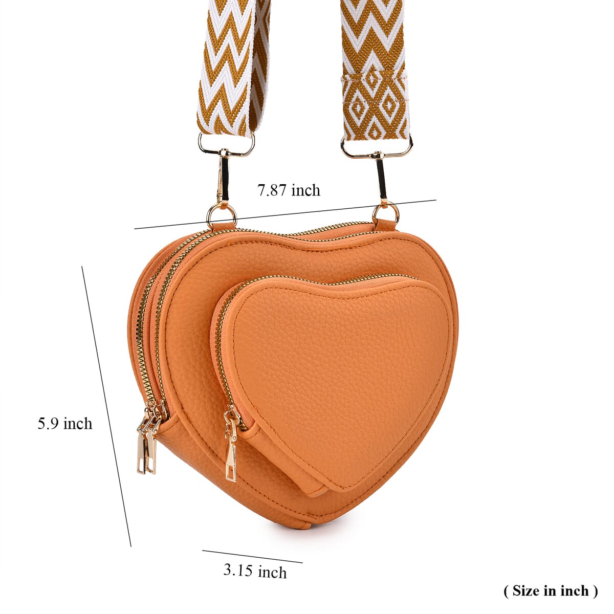 Orange Heart Shape Faux Leather Crossbody Bag with Adjustable Shoulder Strap image number 6