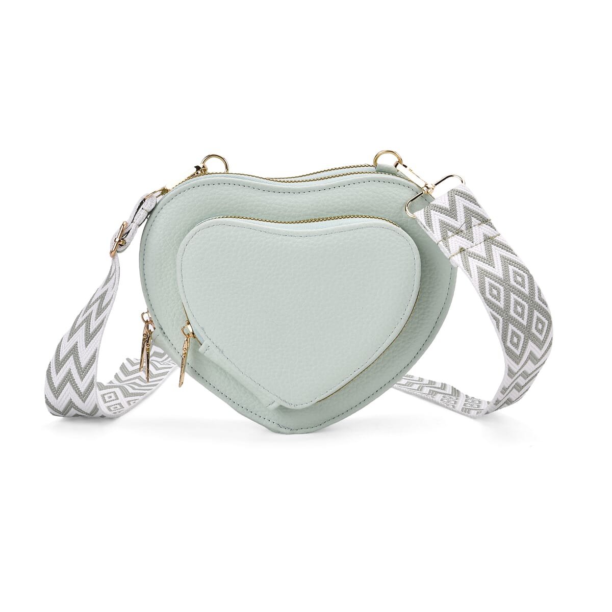 Mint Green Heart Shape Faux Leather Crossbody Bag with Adjustable Shoulder Strap image number 0