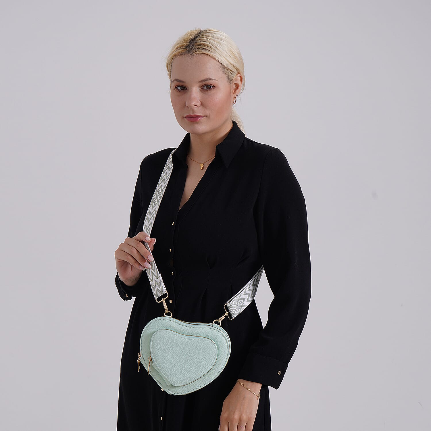 Buy Mint Green Heart Shape Faux Leather Crossbody Bag with