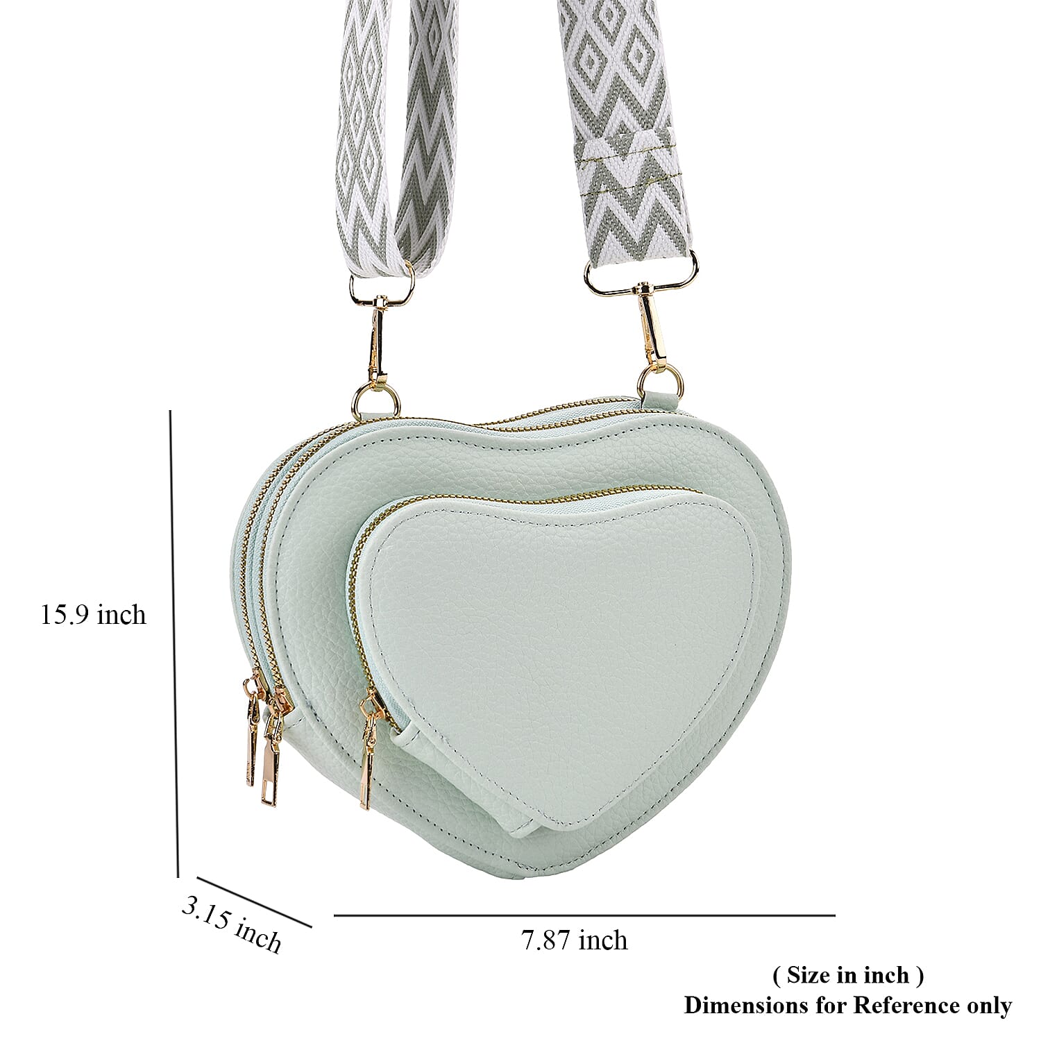 Mint Green Heart Shape Faux Leather Crossbody Bag with Adjustable Shoulder Strap