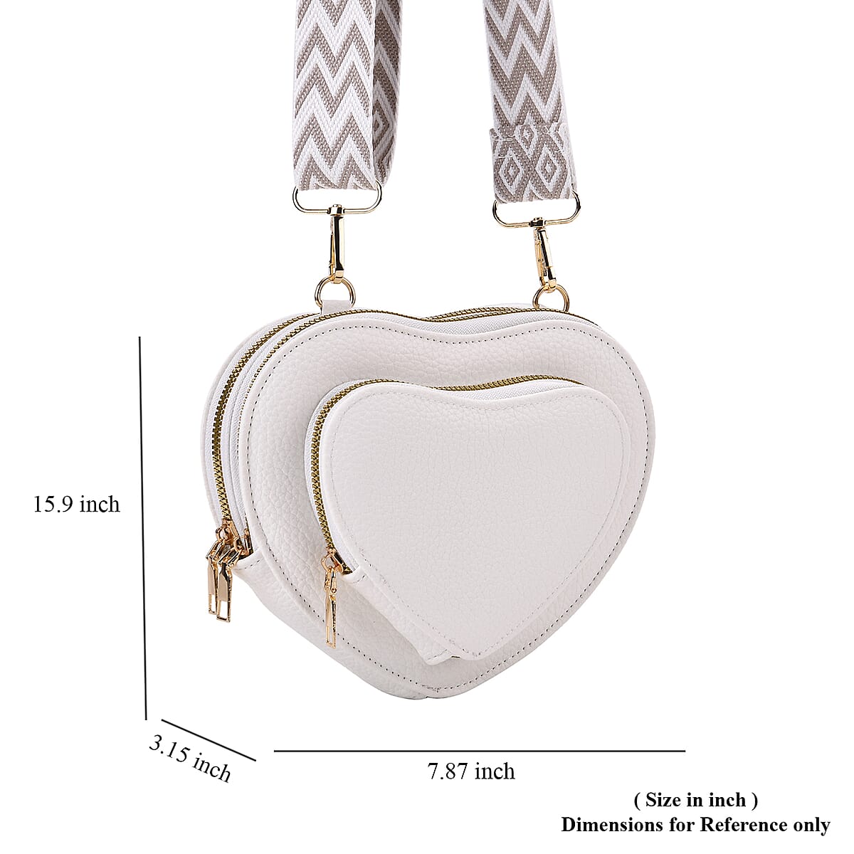White Heart Shape Faux Leather Crossbody Bag with Adjustable Shoulder Strap image number 6