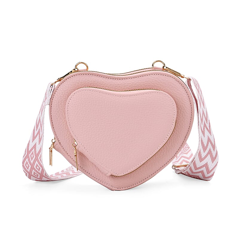 Pink Heart Shape Faux Leather Crossbody Bag with Adjustable Shoulder Strap