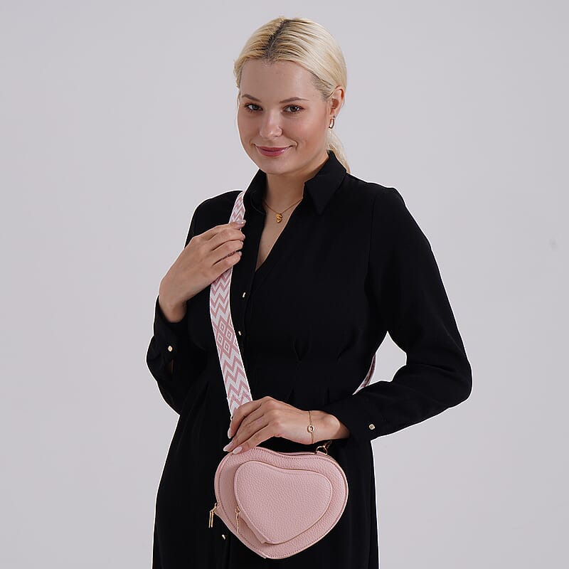Pink Heart Shape Faux Leather Crossbody Bag with Adjustable Shoulder Strap
