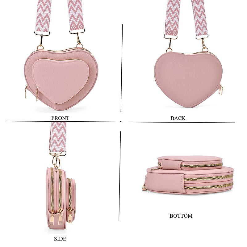 Pink Heart Shape Faux Leather Crossbody Bag with Adjustable Shoulder Strap