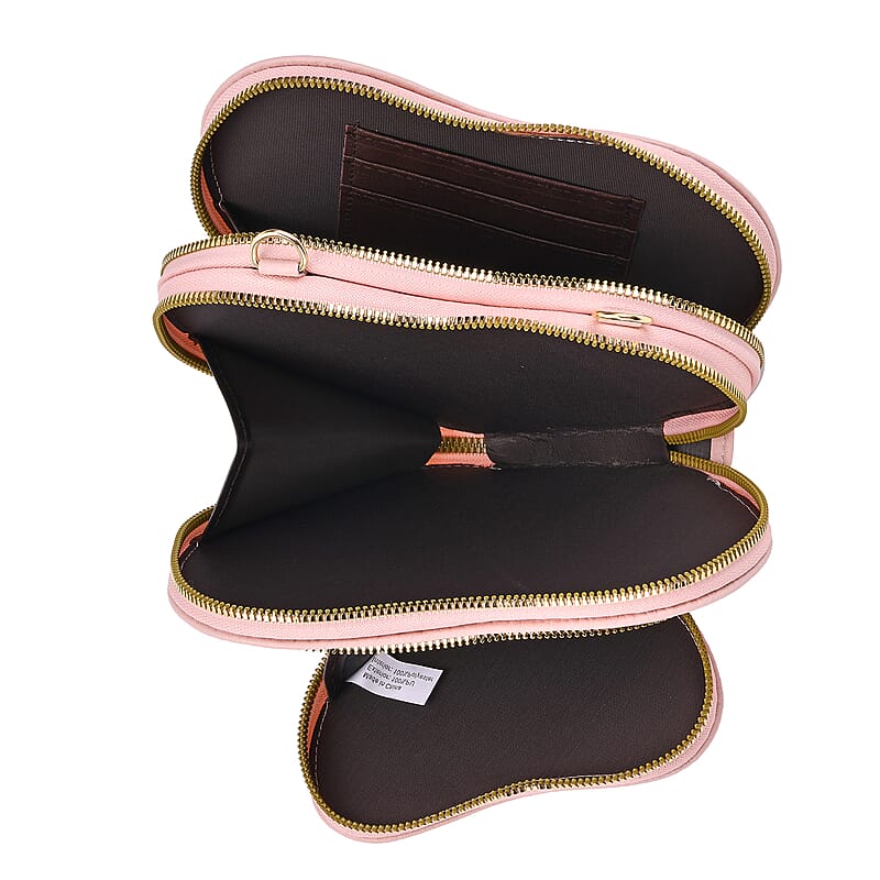 Pink Heart Shape Faux Leather Crossbody Bag with Adjustable Shoulder Strap
