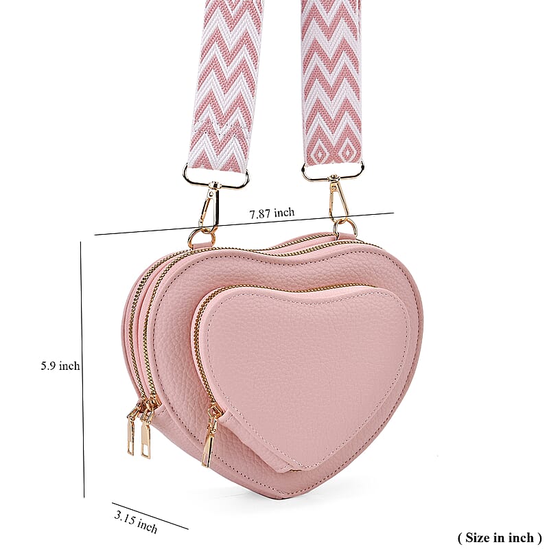 Pink Heart Shape Faux Leather Crossbody Bag with Adjustable Shoulder Strap