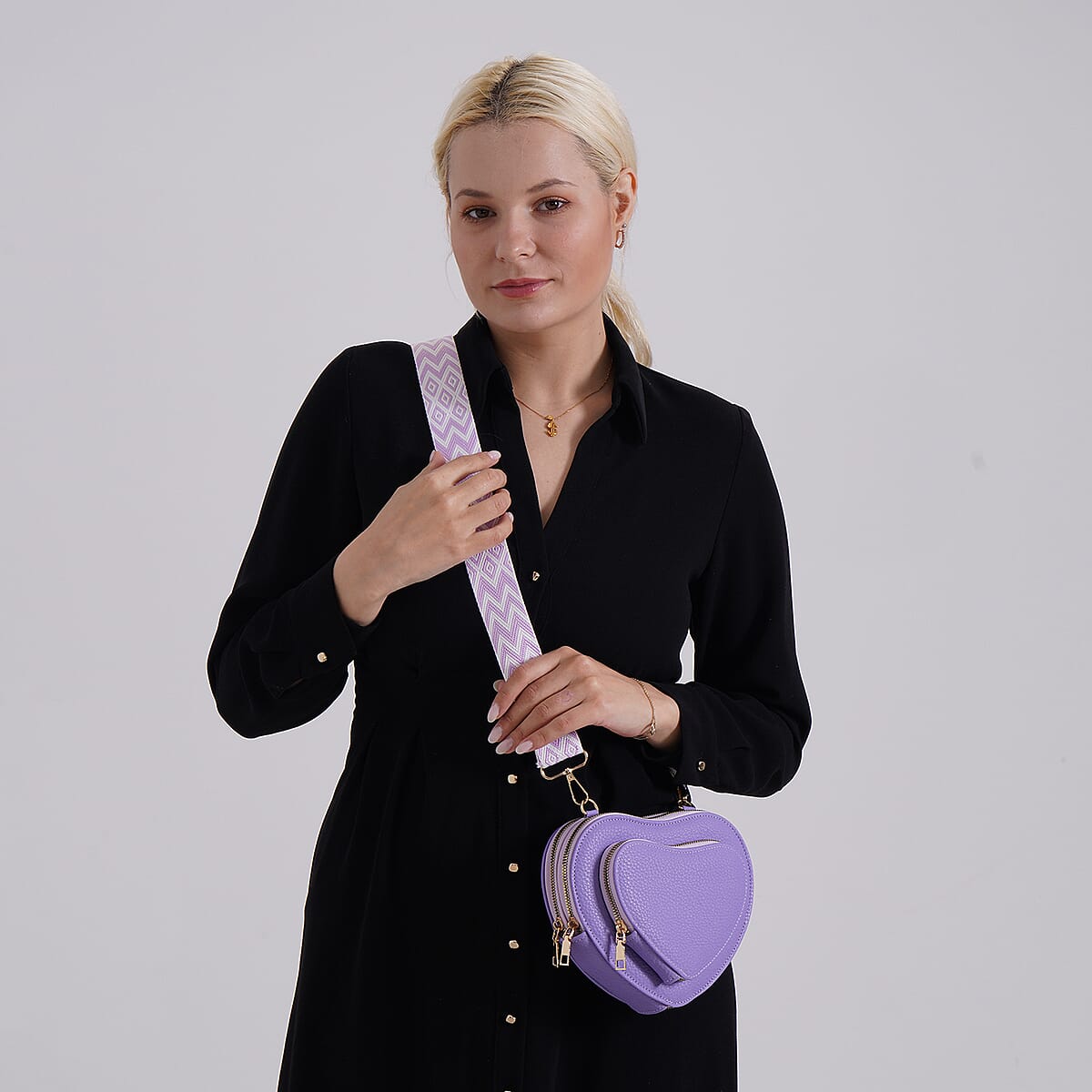 Purple Heart Shape Faux Leather Crossbody Bag with Adjustable Shoulder Strap image number 1