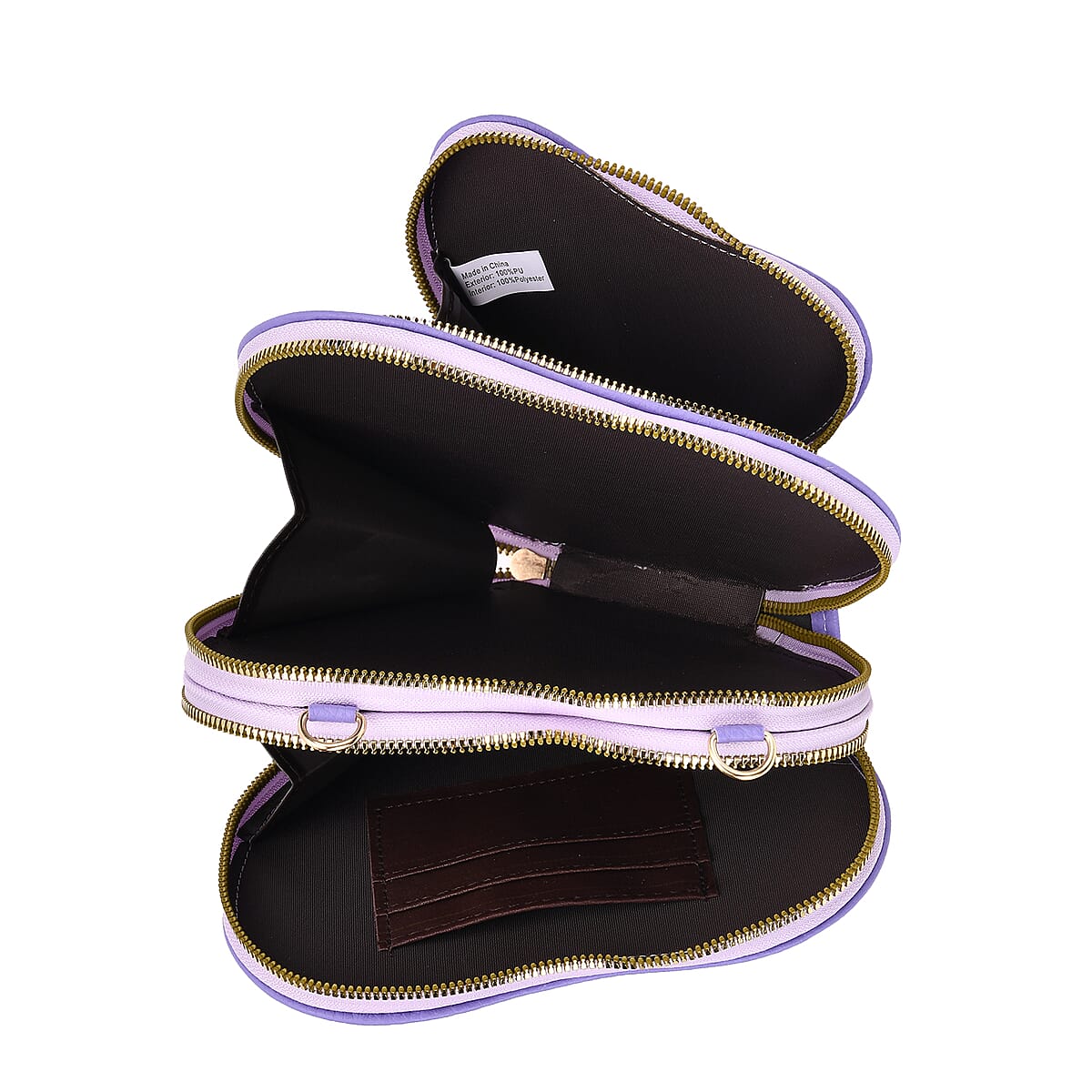 Purple Heart Shape Faux Leather Crossbody Bag with Adjustable Shoulder Strap image number 4