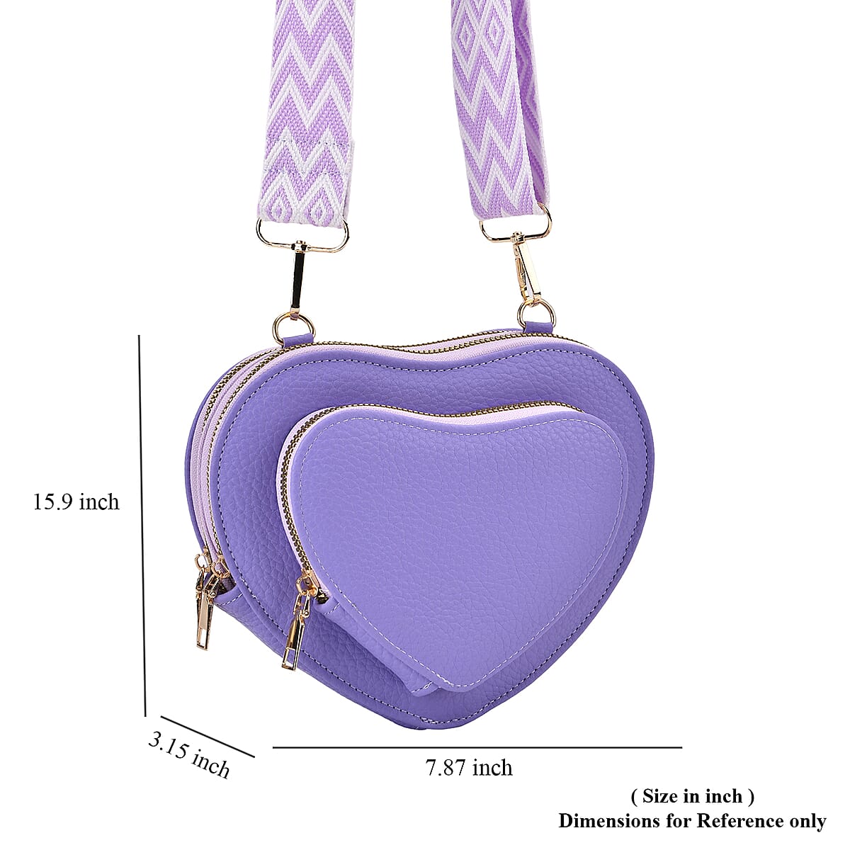 Purple Heart Shape Faux Leather Crossbody Bag with Adjustable Shoulder Strap image number 6