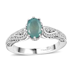 Grandidierite and White Zircon 1.60 ctw Crown Ring in Rhodium Over Sterling Silver (Size 10.0)