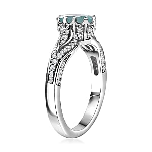 D'Joy Grandidierite and White Zircon 1.60 ctw Crown Ring in Rhodium Over Sterling Silver (Size 10.0)