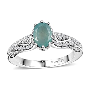 D'Joy Grandidierite and White Zircon 1.60 ctw Crown Ring in Rhodium Over Sterling Silver (Size 6.0)