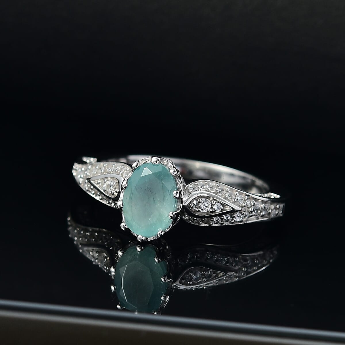 Grandidierite and White Zircon 1.60 ctw Crown Ring in Rhodium Over Sterling Silver (Size 9.0) image number 1