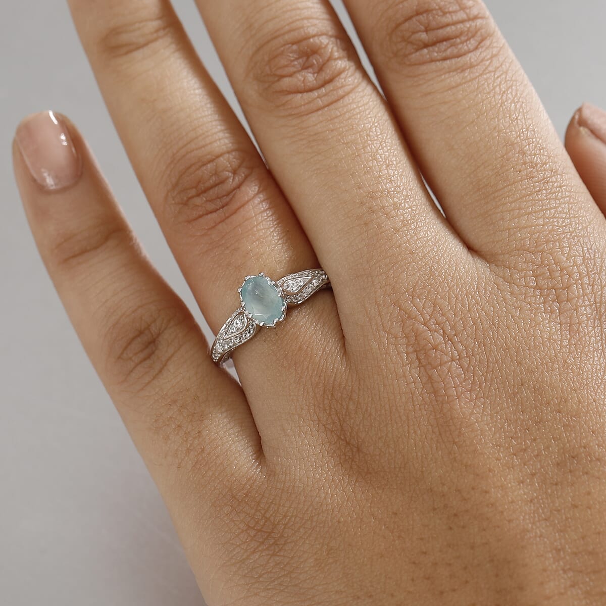 Grandidierite and White Zircon 1.60 ctw Crown Ring in Rhodium Over Sterling Silver (Size 9.0) image number 2