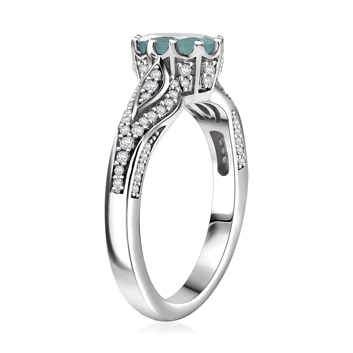 Grandidierite and White Zircon 1.60 ctw Crown Ring in Rhodium Over Sterling Silver (Size 9.0) image number 3