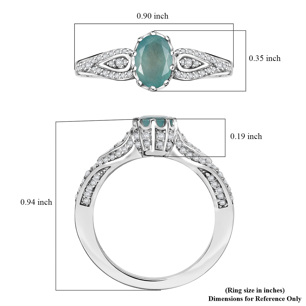 Grandidierite and White Zircon 1.60 ctw Crown Ring in Rhodium Over Sterling Silver (Size 9.0) image number 5