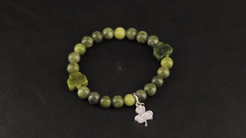 Connemara Marble and White Austrian Crystal Stretch Charm 102.00 ctw Bracelet in Silvertone