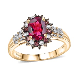 Luxoro AAA Radiant Ember Garnet, Padparadscha Sapphire, Natural Champagne and White Diamond I2 2.10 ctw Royal Bloom Ring in 10K Yellow Gold (Size  10.0)
