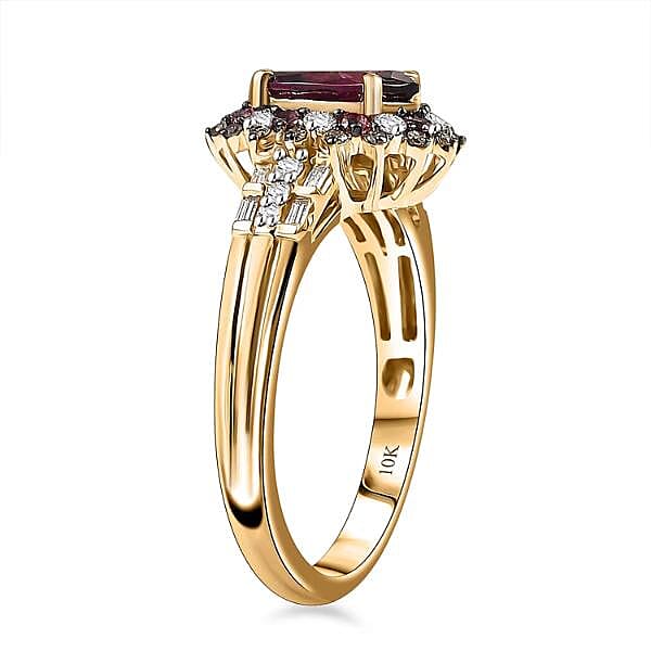 Luxoro AAA Radiant Ember Garnet, Padparadscha Sapphire, Natural Champagne and White Diamond I2 2.10 ctw Royal Bloom Ring in 10K Yellow Gold (Size  10.0)