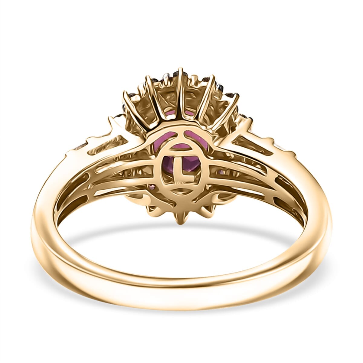 Luxoro AAA Radiant Ember Garnet, Padparadscha Sapphire, Natural Champagne and White Diamond I2 2.10 ctw Royal Bloom Ring in 10K Yellow Gold (Size  5.0) image number 4
