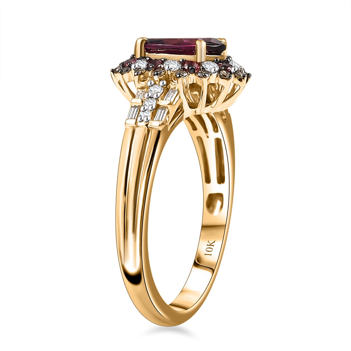 Luxoro AAA Radiant Ember Garnet, Padparadscha Sapphire, Natural Champagne and White Diamond I2 2.10 ctw Royal Bloom Ring in 10K Yellow Gold (Size  7.0) image number 3
