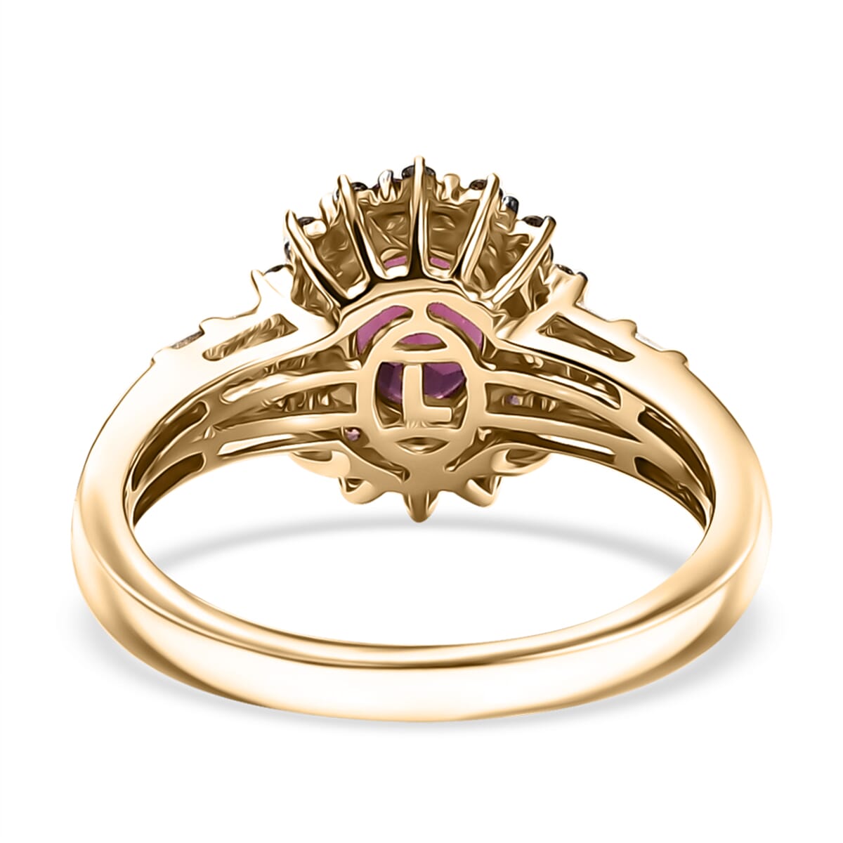 Luxoro AAA Radiant Ember Garnet, Padparadscha Sapphire, Natural Champagne and White Diamond I2 2.10 ctw Royal Bloom Ring in 10K Yellow Gold (Size  7.0) image number 4