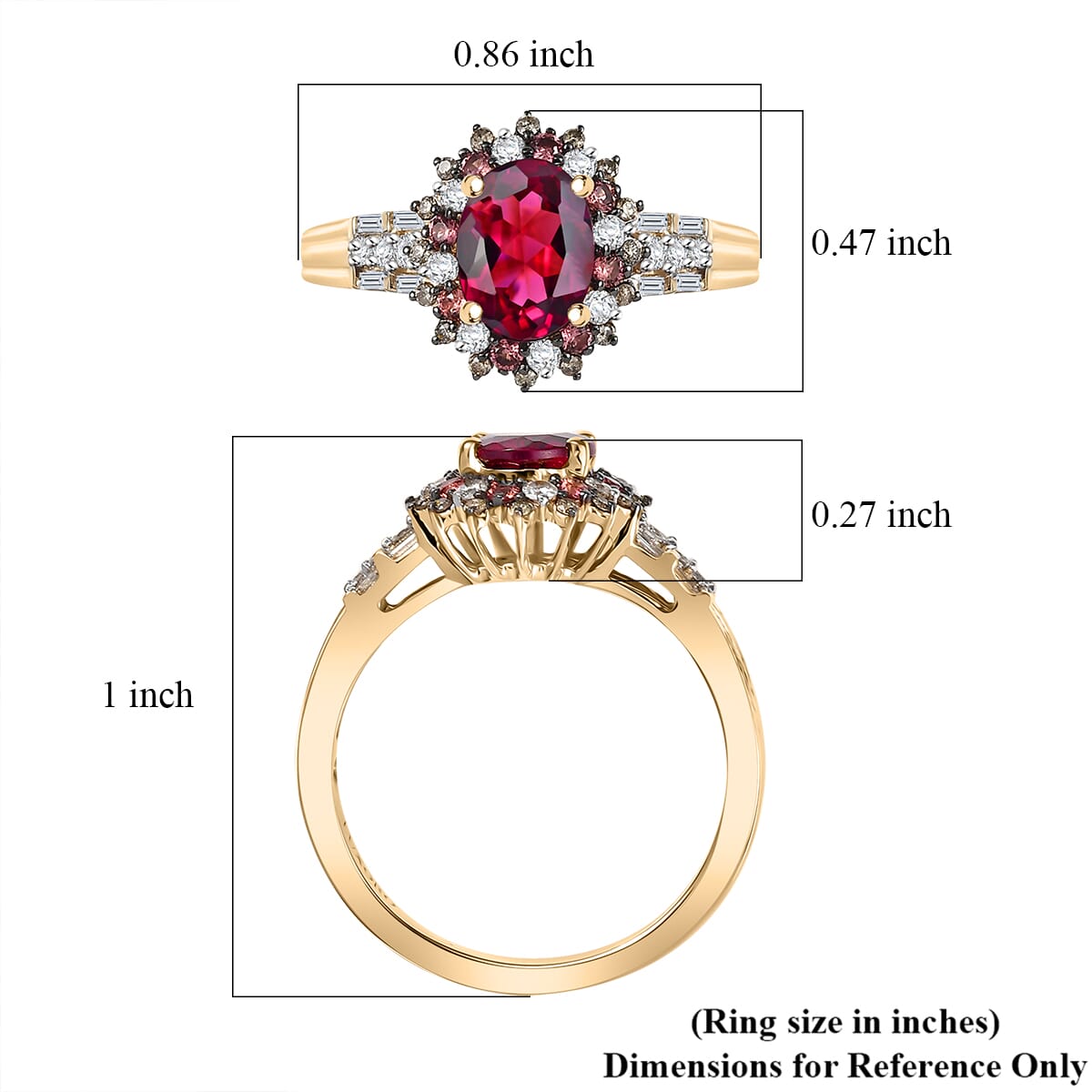 Luxoro AAA Radiant Ember Garnet, Padparadscha Sapphire, Natural Champagne and White Diamond I2 2.10 ctw Royal Bloom Ring in 10K Yellow Gold (Size  7.0) image number 5