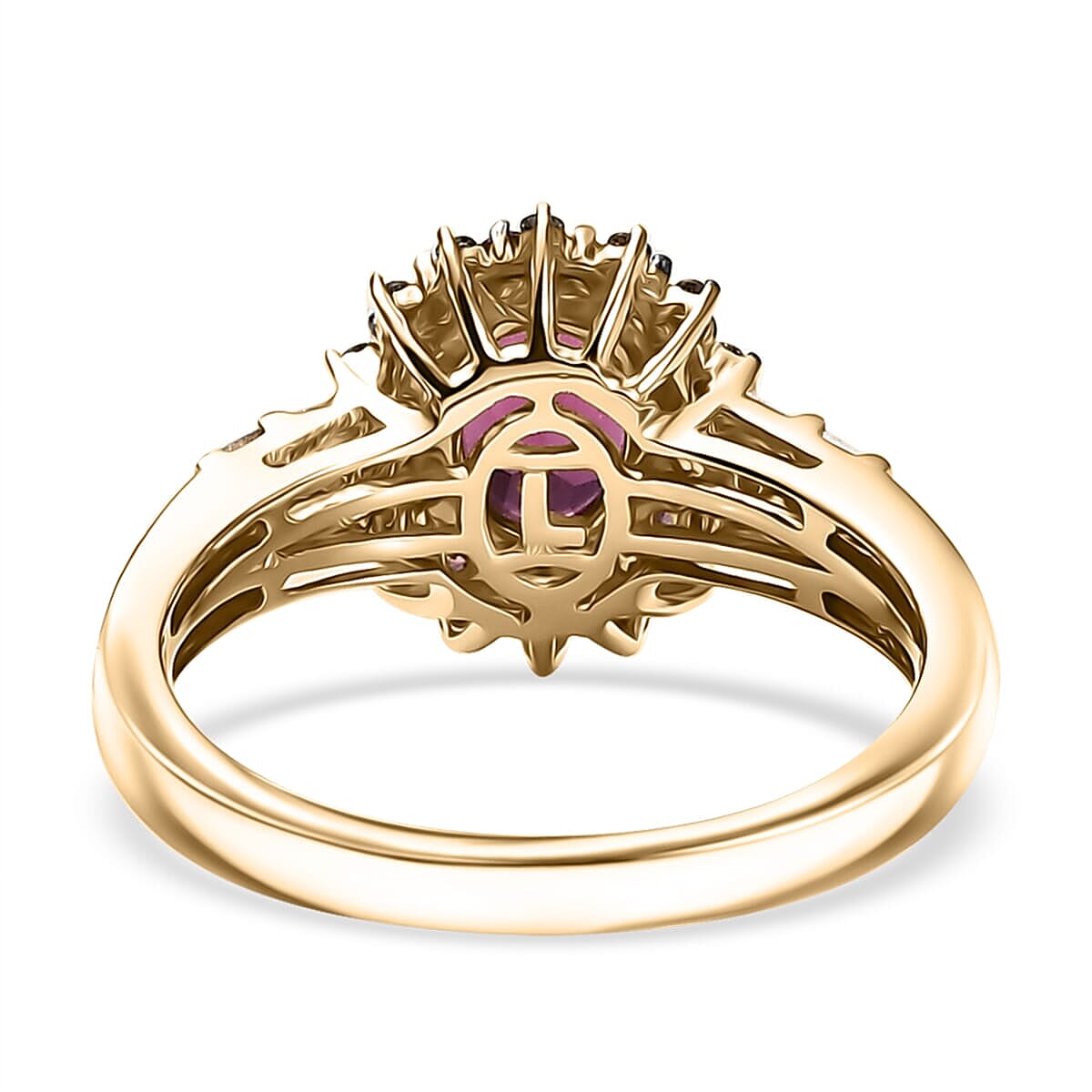 Luxoro AAA Radiant Ember Garnet, Padparadscha Sapphire, Natural Champagne and White Diamond I2 2.10 ctw Royal Bloom Ring in 10K Yellow Gold (Size  8.5) image number 4