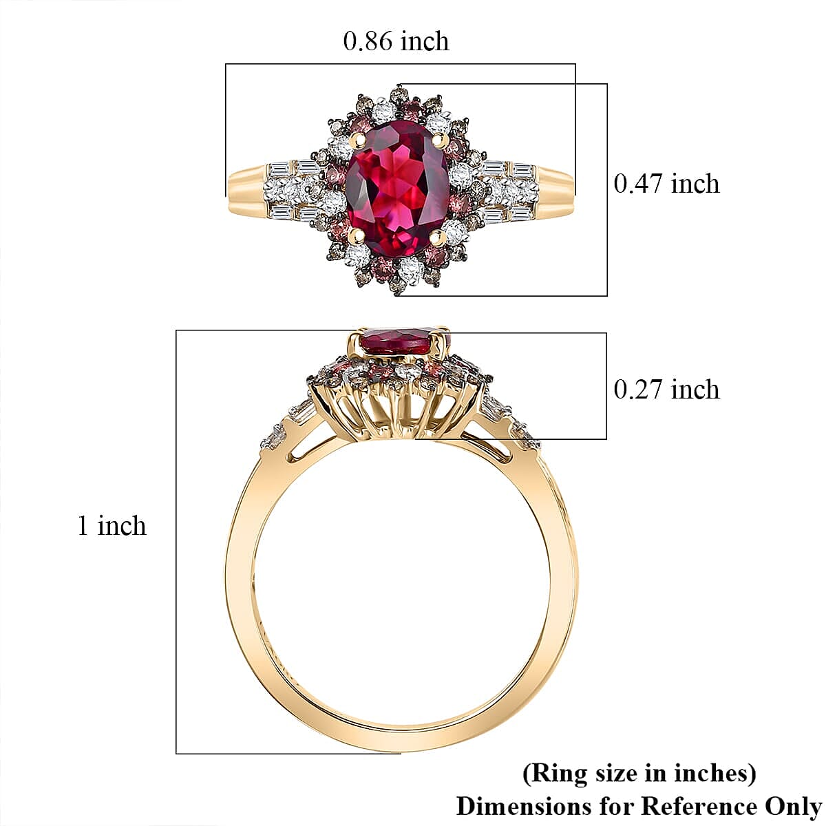 Luxoro AAA Radiant Ember Garnet, Padparadscha Sapphire, Natural Champagne and White Diamond I2 2.10 ctw Royal Bloom Ring in 10K Yellow Gold (Size  8.5) image number 5