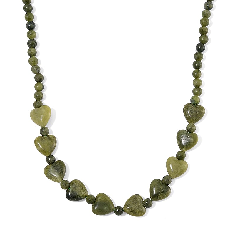Connemara Marble 195.00 ctw Beaded and Heart Necklace in Stainless Steel 18-20 Inches