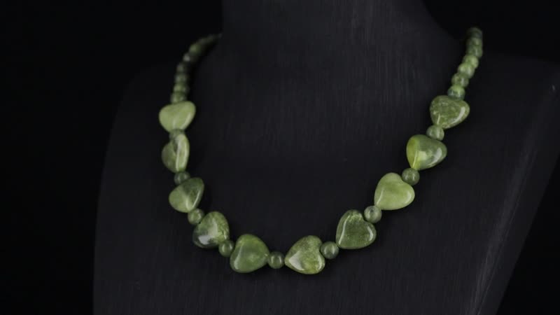 Connemara Marble 195.00 ctw Beaded and Heart Necklace in Stainless Steel 18-20 Inches