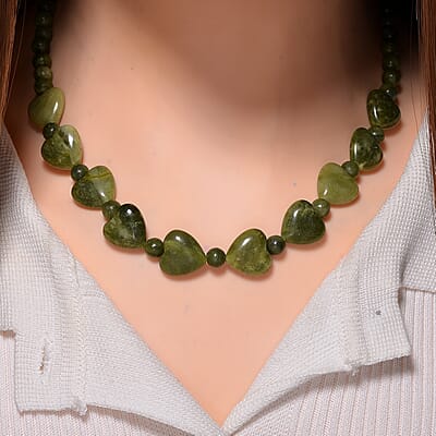 Connemara Marble 195.00 ctw Beaded and Heart Necklace in Stainless Steel 18-20 Inches