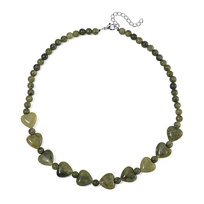 Connemara Marble 195.00 ctw Beaded and Heart Necklace in Stainless Steel 18-20 Inches
