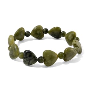Connemara Marble 120.00 ctw Heart and Beaded Stretch Bracelet