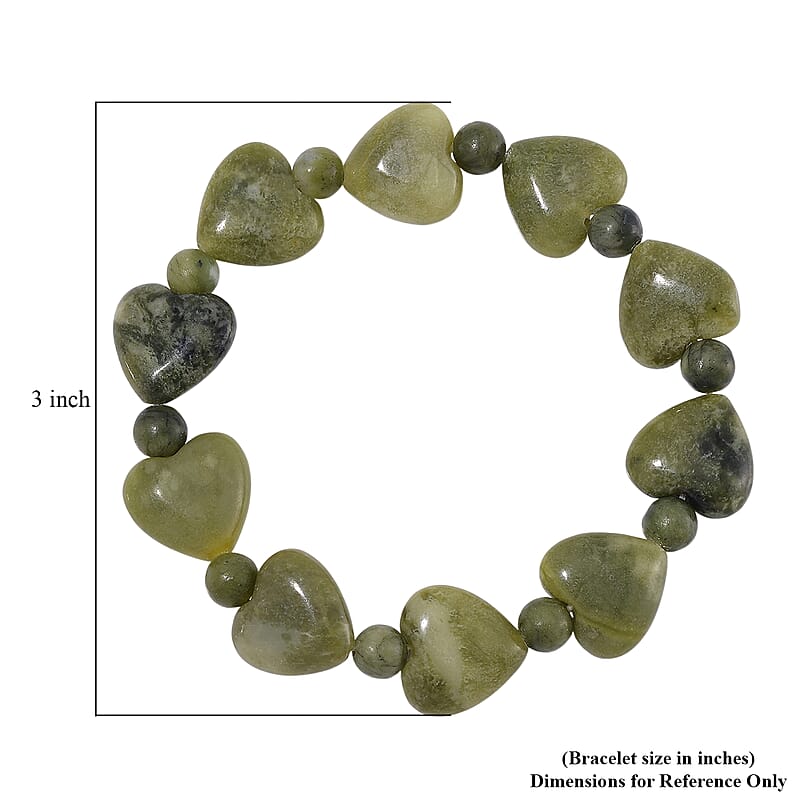 Connemara Marble 120.00 ctw Heart and Beaded Stretch Bracelet