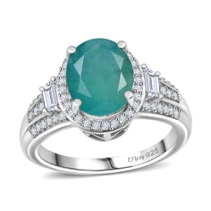 Premium Grandidierite and Moissanite 3.65 ctw Royal Majesty Ring in Rhodium Over Sterling Silver (Size 9.0)