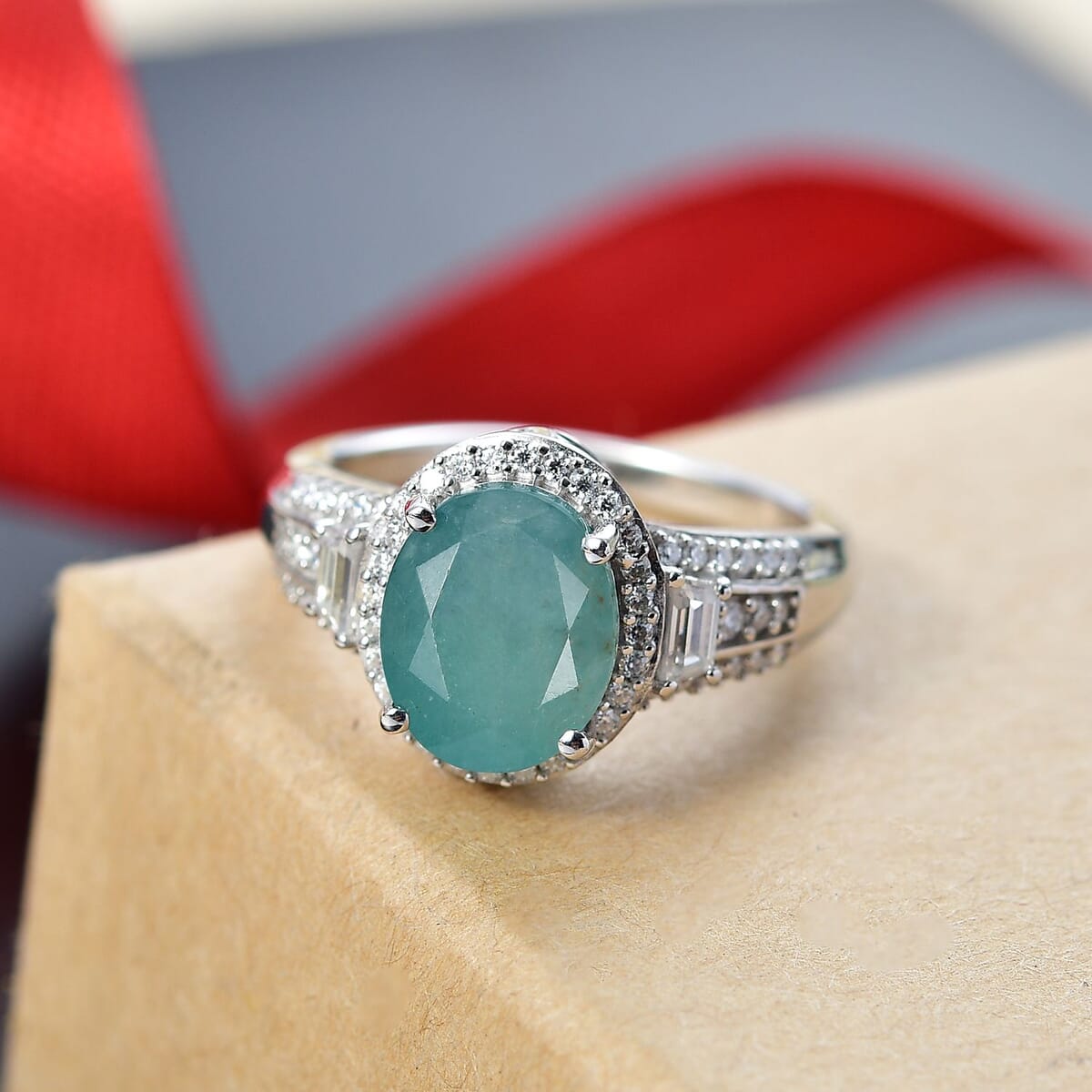 Premium Grandidierite and Moissanite 3.65 ctw Royal Majesty Ring in Rhodium Over Sterling Silver (Size 9.0) image number 1