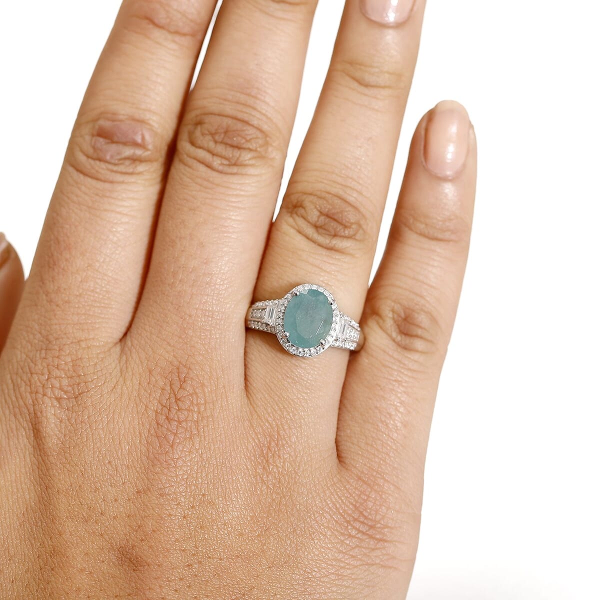 Premium Grandidierite and Moissanite 3.65 ctw Royal Majesty Ring in Rhodium Over Sterling Silver (Size 9.0) image number 2