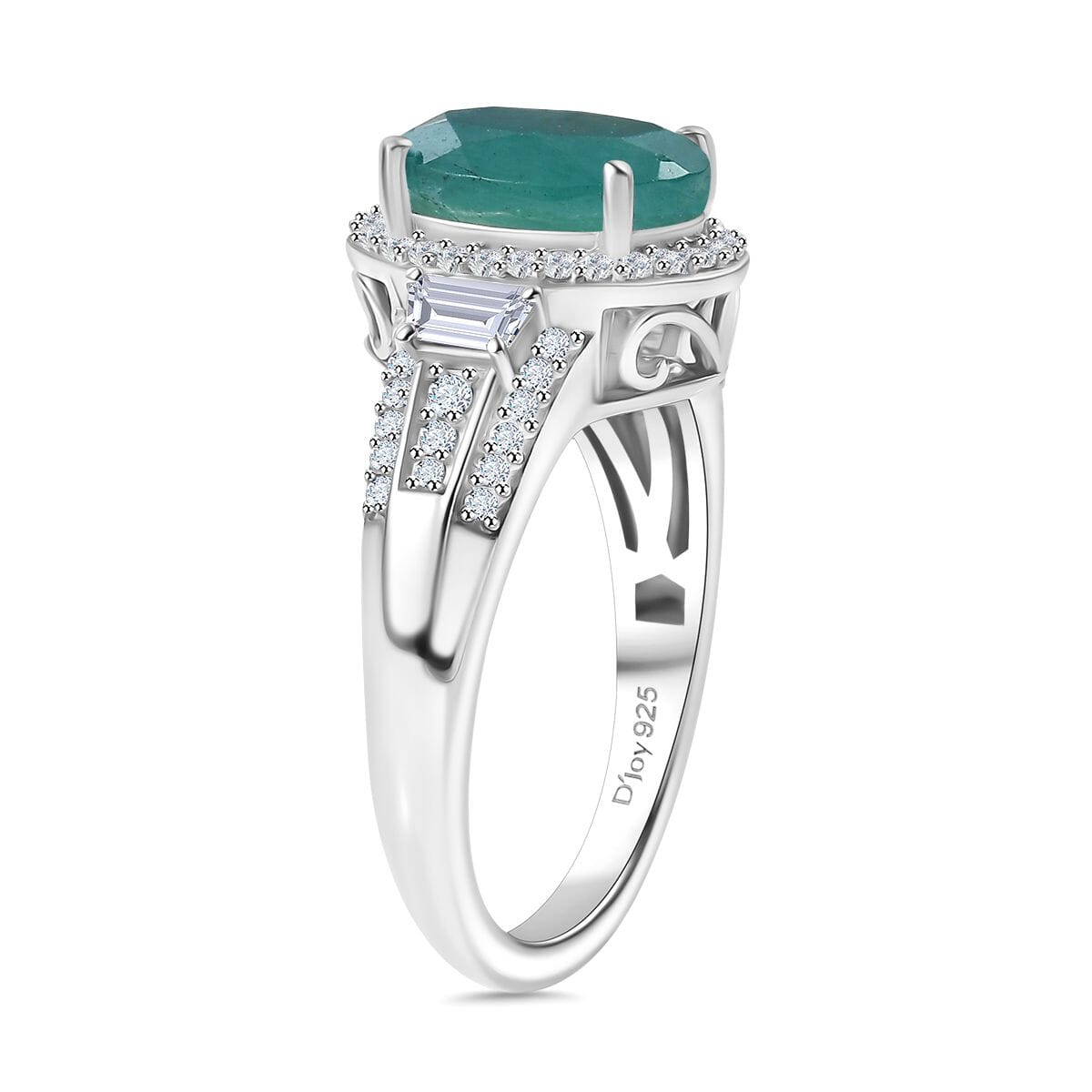 Premium Grandidierite and Moissanite 3.65 ctw Royal Majesty Ring in Rhodium Over Sterling Silver (Size 9.0) image number 3