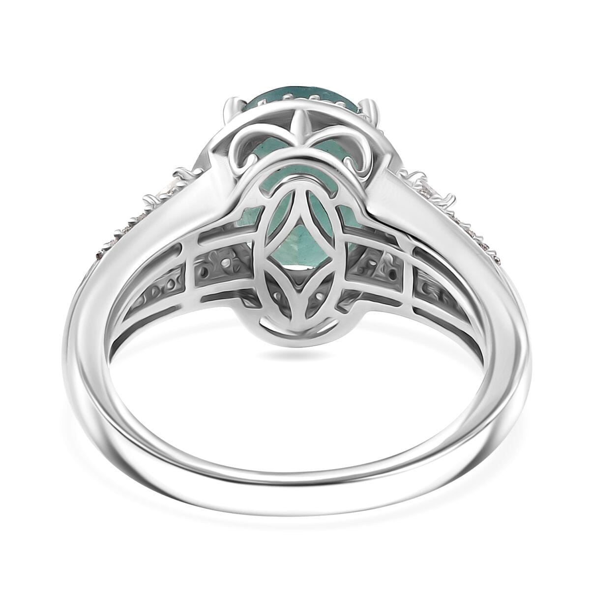 Premium Grandidierite and Moissanite 3.65 ctw Royal Majesty Ring in Rhodium Over Sterling Silver (Size 9.0) image number 4