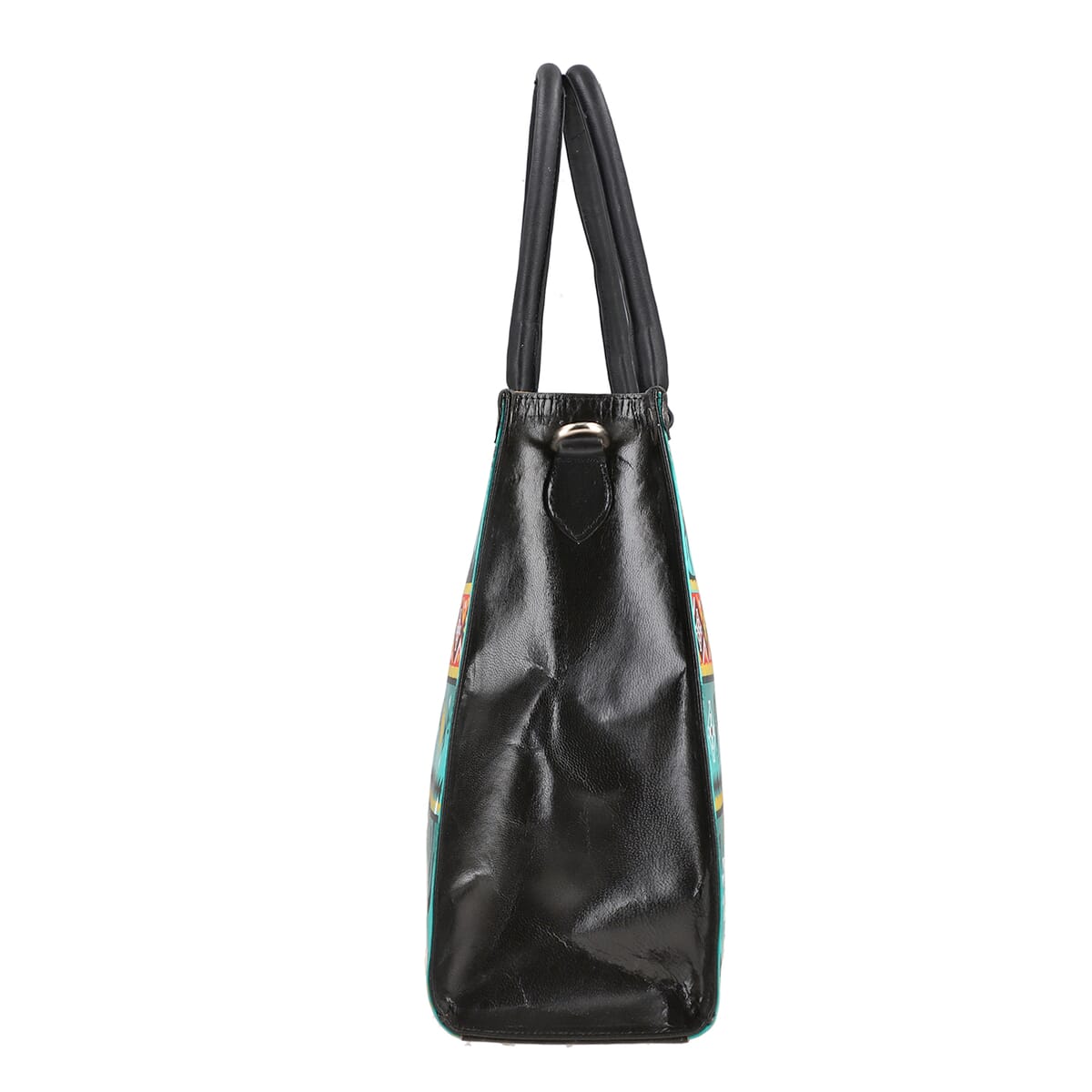 Sukriti Green Kokopelli Inspiration Prints Handpainted 100% Genuine Leather Tote Bag with Wallet image number 5