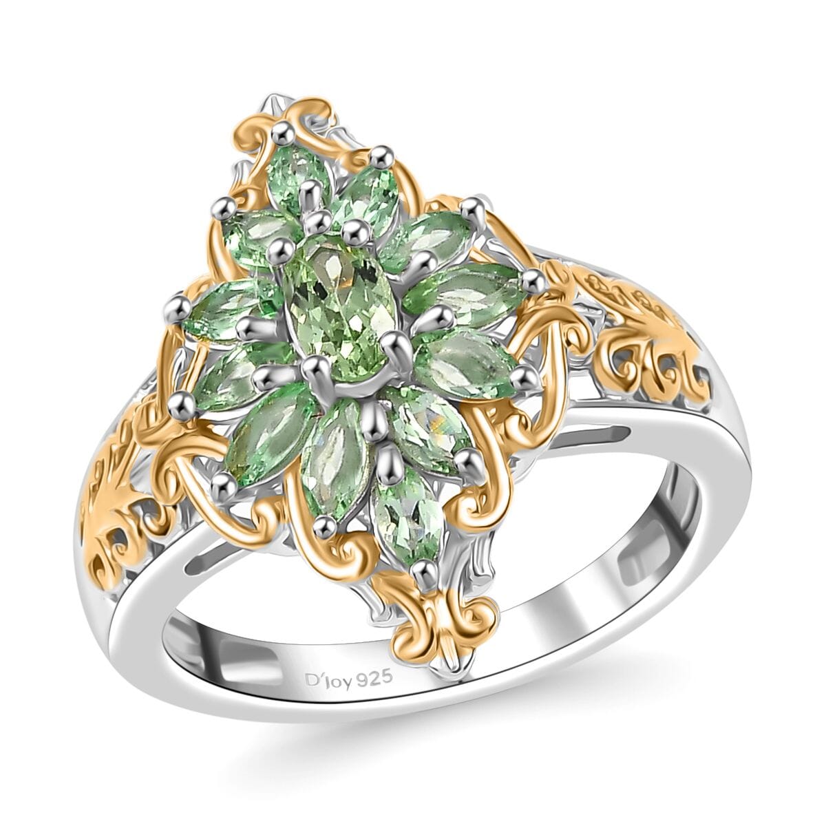 Tsavorite Garnet 1.50 ctw Eternal Blossom Ring in 18K Vermeil YG and Rhodium Over Sterling Silver (Size 9.0) image number 0