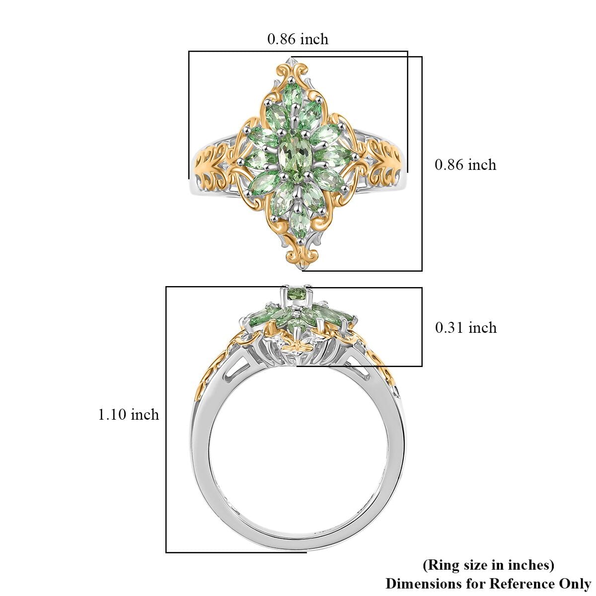 Tsavorite Garnet 1.50 ctw Eternal Blossom Ring in 18K Vermeil YG and Rhodium Over Sterling Silver (Size 9.0) image number 5