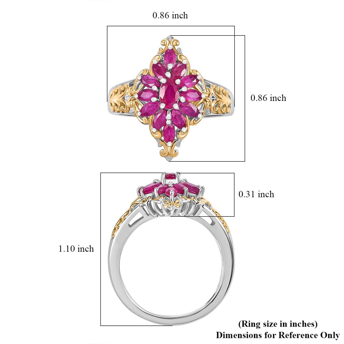 Mozambique Ruby 1.50 ctw Eternal Blossom Ring in 18K Vermeil YG and Rhodium Over Sterling Silver (Size 9.0) image number 5
