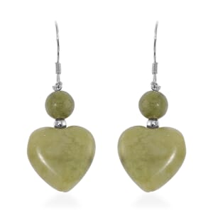 Connemara Marble 22.00 ctw Heart Earrings in Rhodium Over Sterling Silver 